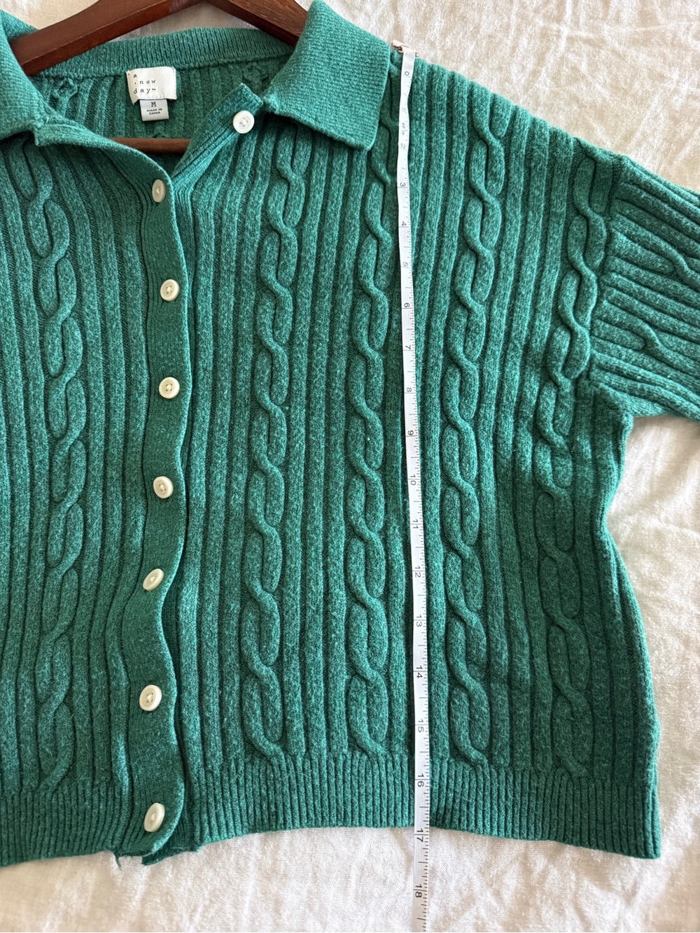 Green Cable-Knit Button-Up Cardigan - Picture 11 of 12